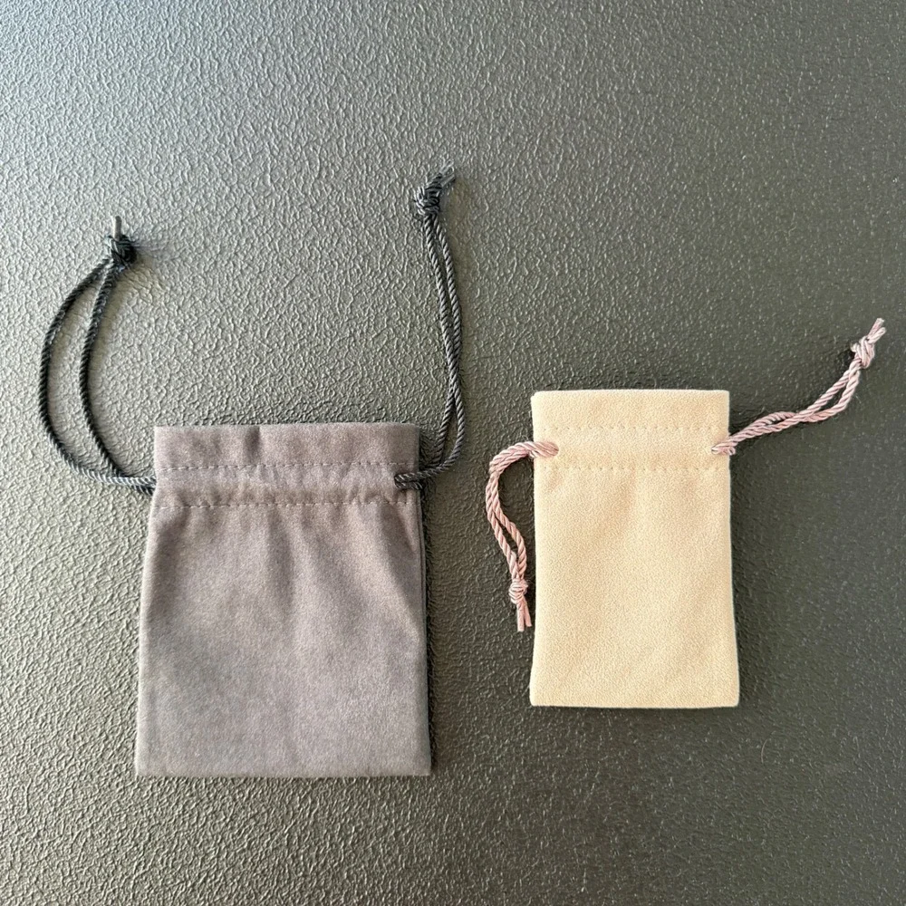 2 David Yurman Jewelry Pouch Set Gray Tan Suede Drawstring Bags Travel Case